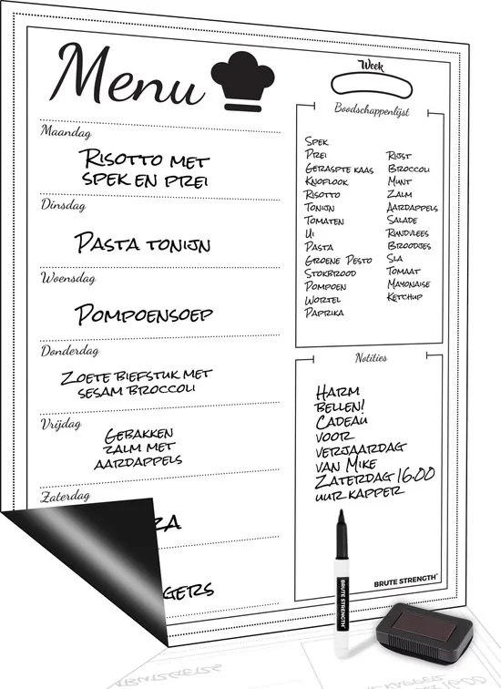 Brute Strength - Magnetisch Weekplanner whiteboard (15) -A3 - Boodschappenlijst - Planbord - Familieplanner - Maaltijdplanner - To Do Planner - Afbeelding 1