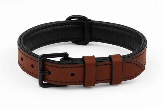 Brute Strength - Luxe leren halsband hond - Bruin met zwarte stiksels - M - (36 - 43 cm) x 2,5cm - Afbeelding 1