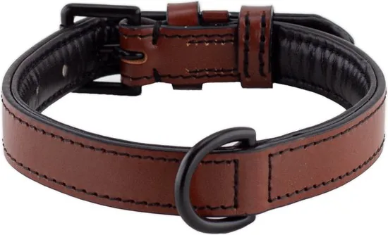 Brute Strength - Luxe leren halsband hond - Bruin met zwarte stiksels - M - (36 - 43 cm) x 2,5cm thumbnail 4