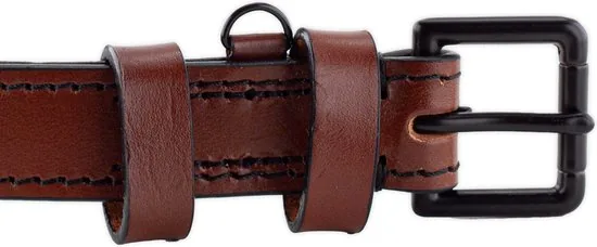 Brute Strength - Luxe leren halsband hond - Bruin met zwarte stiksels - M - (36 - 43 cm) x 2,5cm thumbnail 5