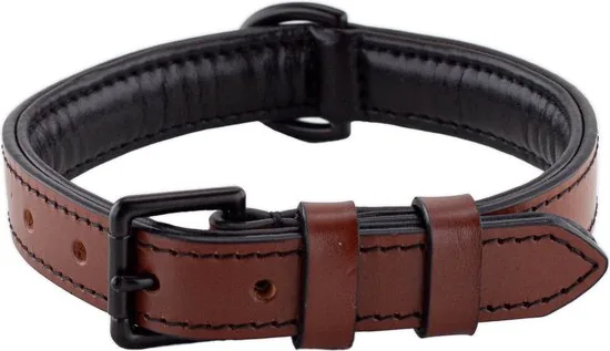 Brute Strength - Luxe leren halsband hond - Bruin met zwarte stiksels - M - (36 - 43 cm) x 2,5cm thumbnail 8