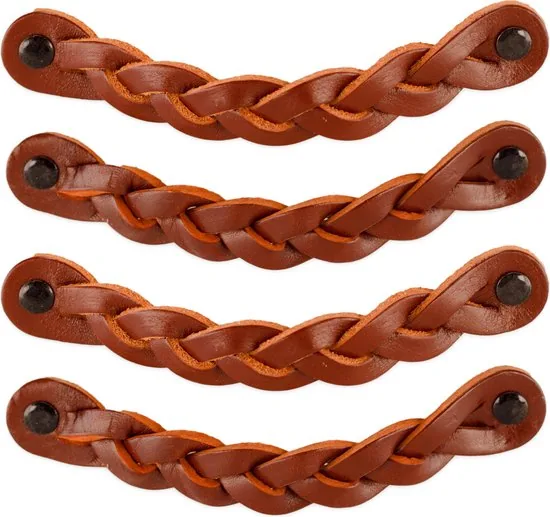 Leren handgrepen - Cognac - 2 stuks - Gevlochten - 16,5 x 2,5 cm - incl. 3 kleuren schroeven - Handgrepen leer thumbnail 6
