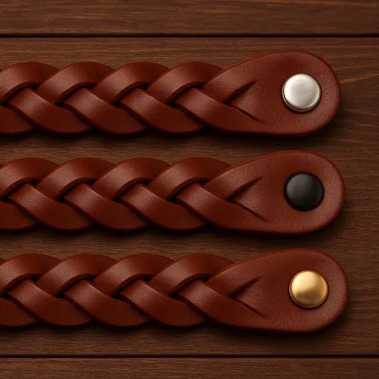 Leren handgrepen - Cognac - 2 stuks - Gevlochten - 16,5 x 2,5 cm - incl. 3 kleuren schroeven - Handgrepen leer thumbnail 7