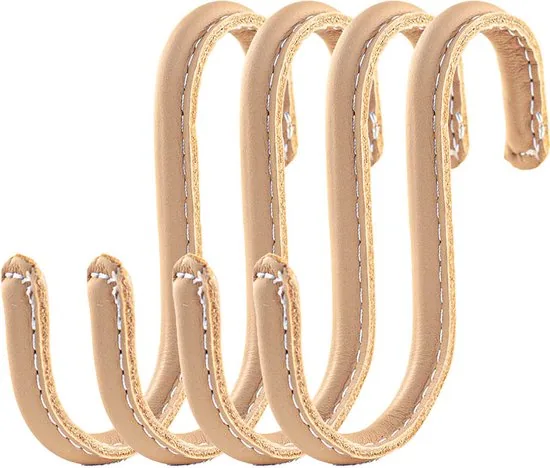Brute Strength - Leren S-haken - Naturel - 4 stuks - Kledinghaak - Leer - Afbeelding 1