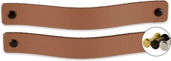 Leren handgrepen - Taupe - 2 stuks - 20,0 x 2,5 cm - incl. 3 kleuren schroeven - Handgrepen leer - Leren meubelgreep - Afbeelding 1