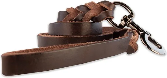 Leren hondenriem - 220cm - bruin met zwart - gevlochten hondenriem - 100% volnerfleer thumbnail 4