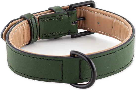 Brute Strength - Luxe leren halsband hond - Donker groen - L - (46 - 53 cm) x 3,5cm thumbnail 5