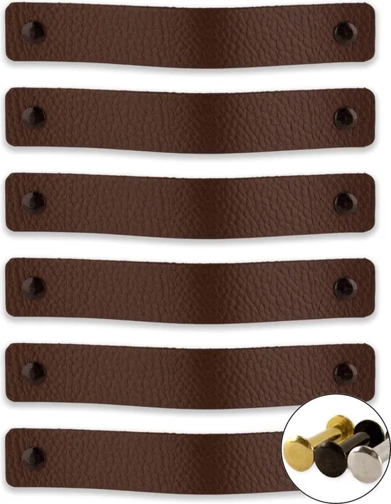 Leren handgrepen - Bruin - 48 stuks - 20,0 x 2,5 cm - incl. 3 kleuren schroeven thumbnail 1