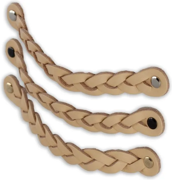 Leren handgrepen - Naturel - 12 stuks - Gevlochten - 20 x 2,5 cm - incl. 3 kleuren schroeven - Handgrepen leer thumbnail 5