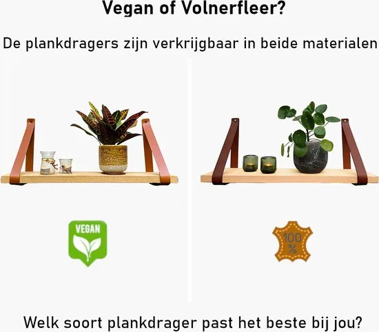 Leren plankdragers - Cognac - 2 stuks - PU lederen planken dragers - Kunstleer plank dragers - Wandplank industrieel - Legplankdrager thumbnail 4