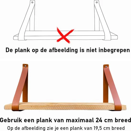Leren plankdragers - Cognac - 2 stuks - PU lederen planken dragers - Kunstleer plank dragers - Wandplank industrieel - Legplankdrager thumbnail 5