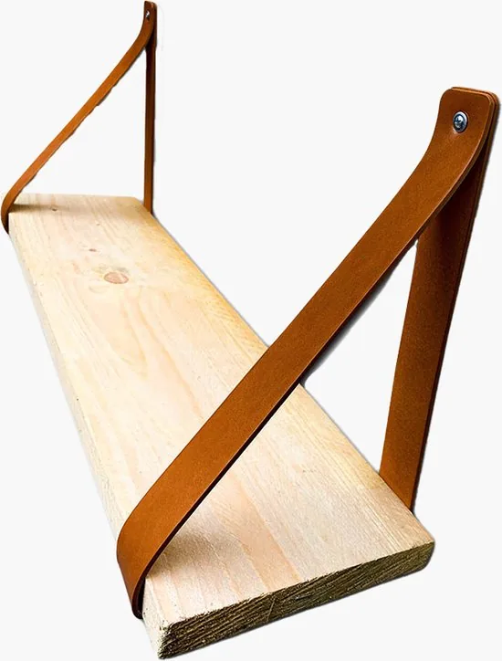 Leren plankdragers - Cognac - 2 stuks - PU lederen planken dragers - Kunstleer plank dragers - Wandplank industrieel - Legplankdrager thumbnail 6