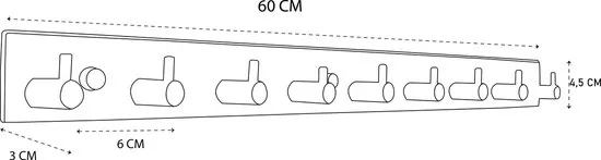 Brute Strength - RVS Kapstok - 9 - haaks - 60 cm - Mat Zwart - Wandkapstok thumbnail 5