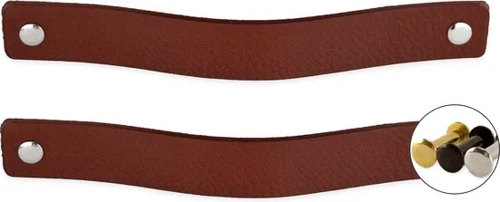 Leren handgrepen - Cognac - 2 stuks - 20,0 x 2,5 cm - incl. 3 kleuren schroeven - Afbeelding 1
