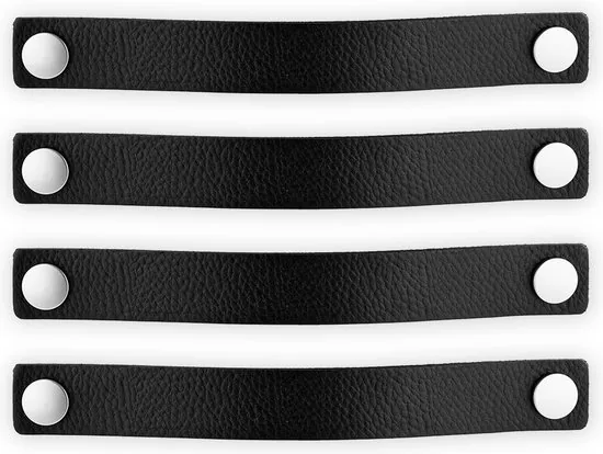 Leren handgrepen - Zwart - 4 stuks - 25 x 3 cm - incl. 3 kleuren schroeven - Handgrepen leer - Zwarte leren meubelgreep - Afbeelding 1