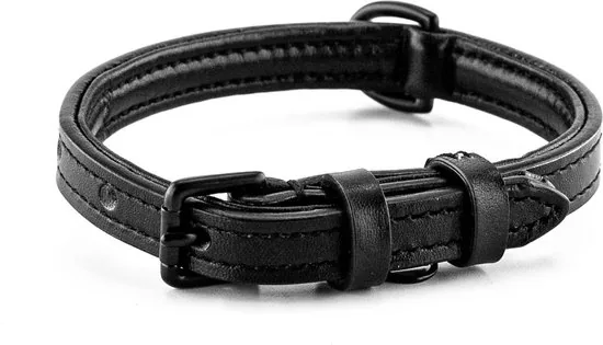 Brute Strength - Luxe leren halsband hond - Zwart met zwarte stiksels - S - (26 - 33 cm) x 1,5cm - Afbeelding 1