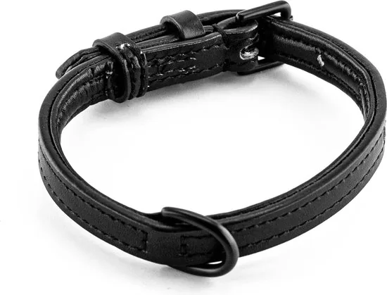 Brute Strength - Luxe leren halsband hond - Zwart met zwarte stiksels - S - (26 - 33 cm) x 1,5cm thumbnail 3
