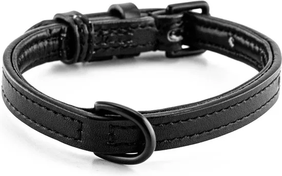 Brute Strength - Luxe leren halsband hond - Zwart met zwarte stiksels - S - (26 - 33 cm) x 1,5cm thumbnail 5