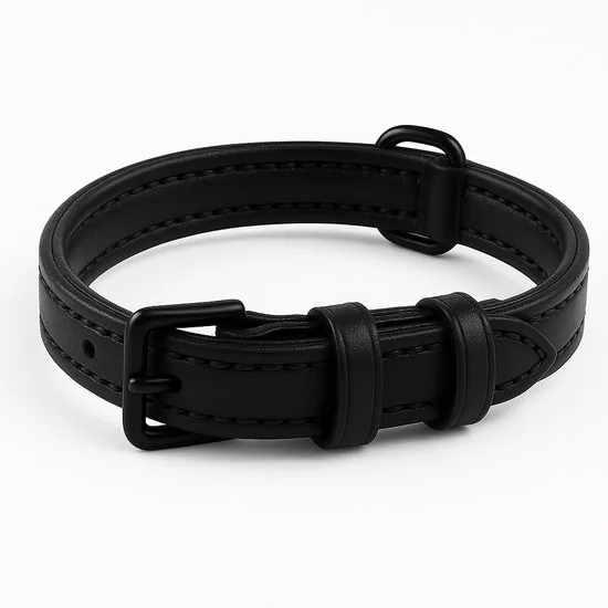 Brute Strength - Luxe leren halsband hond - Zwart met zwarte stiksels - S - (26 - 33 cm) x 1,5cm thumbnail 8