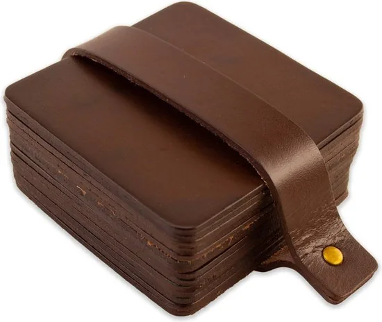 Brute Strength - Onderzetters voor glazen - Leer - Bruin - Vierkant - 14 stuks - Bruine leren onderzetters thumbnail 1