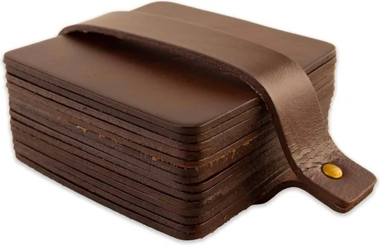 Brute Strength - Onderzetters voor glazen - Leer - Bruin - Vierkant - 14 stuks - Bruine leren onderzetters thumbnail 2