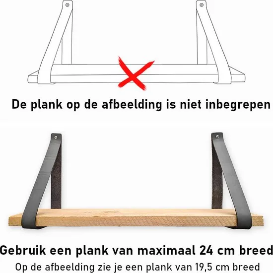 Leren plankdragers - Grijs - 6 stuks - Echt leer - Grijze plankendragers - Wandplank industrieel - Legplankdrager thumbnail 5