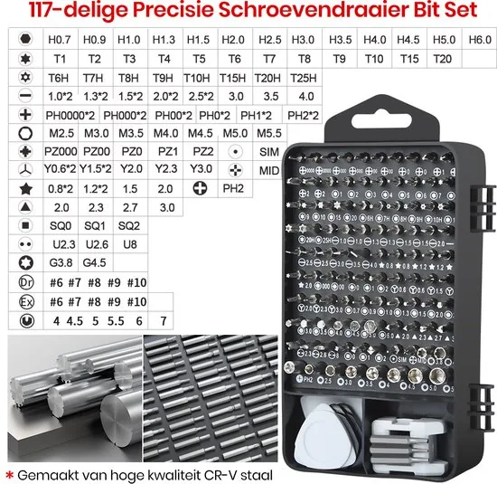 Brute Strength - 117-delige Precisie Schroevendraaierset Magnetisch - Gereedschapset - Schroevendraaiers klein - Bitset met Torx - Handgereedschap - Cadeau thumbnail 4