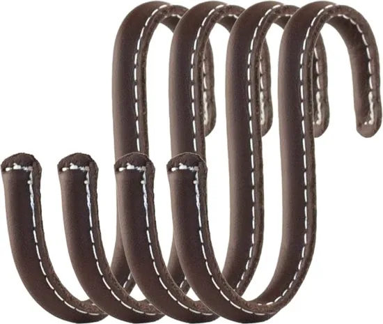 Brute Strength - Leren S-haken - Bruin - 4 stuks - Kledinghaak - Leer - Afbeelding 1