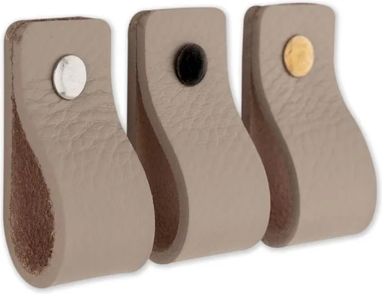 Leren handgrepen - Licht Grijs - 4 stuks - 12,5 x 2,5 cm - incl. 3 kleuren schroeven - Handgrepen leer - Leren meubelgreep thumbnail 5