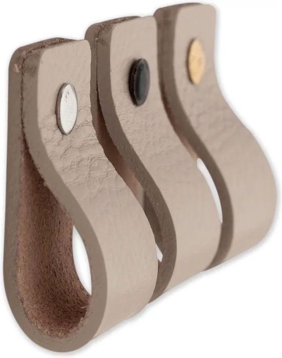 Leren handgrepen - Licht Grijs - 4 stuks - 12,5 x 2,5 cm - incl. 3 kleuren schroeven - Handgrepen leer - Leren meubelgreep thumbnail 6