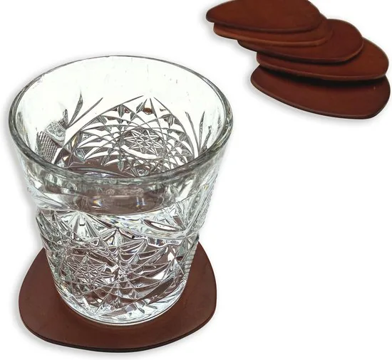 Brute Strength - Onderzetters voor glazen - Leer - Cognac - Semi Rond - 10 stuks - Leren onderzetters thumbnail 4
