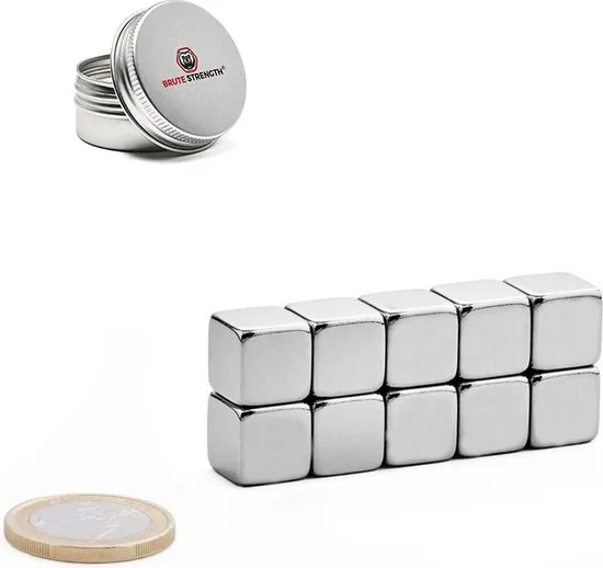 Brute Strength - Super sterke magneten - Vierkant - 10 x 10 x 10 mm - 10 Stuks - Geschikt voor radiatorfolie - Neodymium magneet sterk thumbnail 4