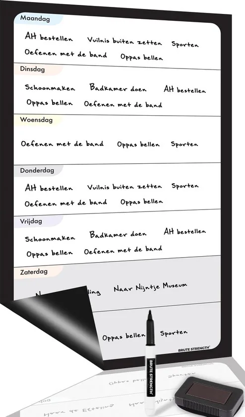 Brute Strength - Magnetisch Weekplanner whiteboard (24) - 33 x 20cm - Wisser - Planbord - Familieplanner - Gezinsplanner - Afbeelding 1