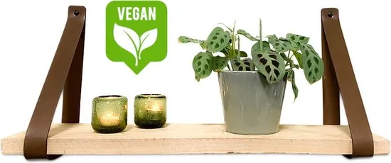 Leren plankdragers - Bruin - 6 stuks - PU lederen planken dragers - Kunstleer plank dragers - Wandplank industrieel - Legplankdrager thumbnail 1