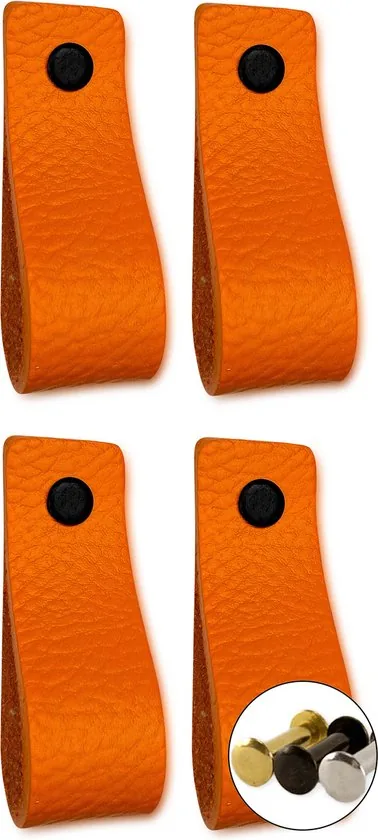 Leren handgrepen - Oranje - 4 stuks - 16,5 x 2,5 cm - incl. 3 kleuren schroeven - Handgrepen leer - Leren meubelgreep - Afbeelding 1