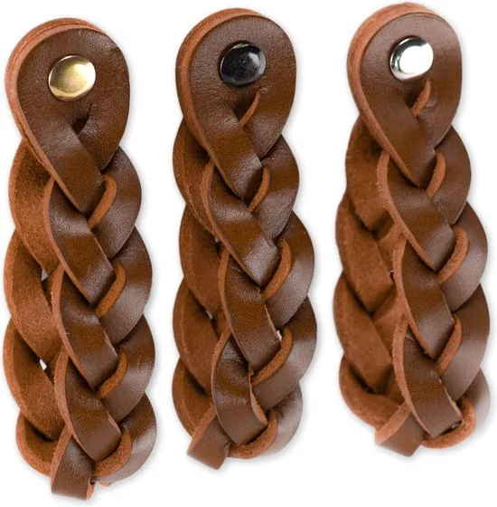 Leren handgrepen - Cognac - 2 stuks - Gevlochten - 20 x 2,5 cm - incl. 3 kleuren schroeven - Handgrepen leer thumbnail 6