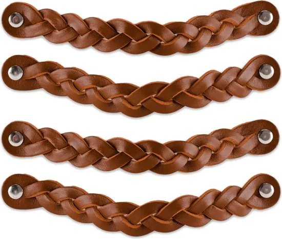 Leren handgrepen - Cognac - 2 stuks - Gevlochten - 20 x 2,5 cm - incl. 3 kleuren schroeven - Handgrepen leer thumbnail 7