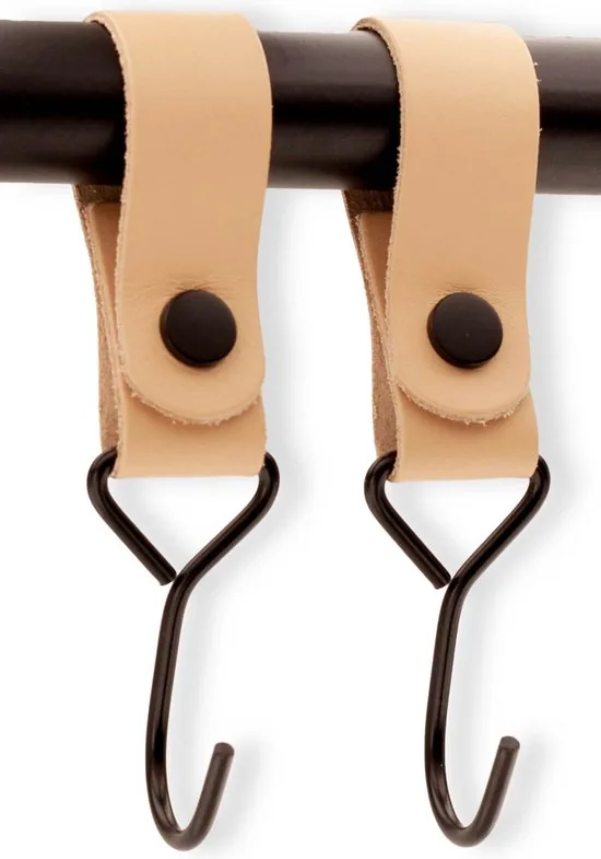 Brute Strength - Multifunctionele Haak Met Lederen Lus - Naturel - 2 stuks - Kapstokhaak - Kampeerhaak - Leer - Afbeelding 1