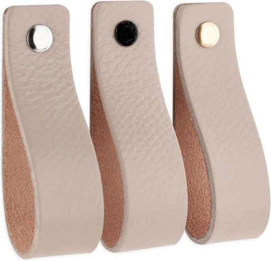 Leren handgrepen - Licht grijs - 24 stuks - 20,0 x 2,5 cm - incl. 3 kleuren schroeven - Handgrepen leer - Leren meubelgreep thumbnail 6