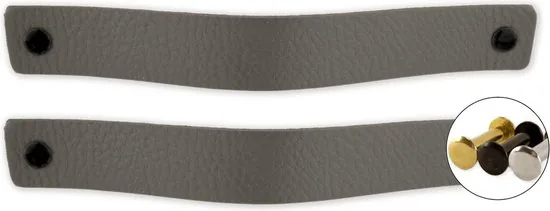 Leren handgrepen - Grijs - 2 stuks - 20,0 x 2,5 cm - incl. 3 kleuren schroeven - Grijze handgrepen leer - Leren meubelgreep - Afbeelding 1