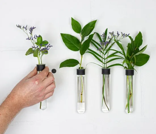 TWILG - Magnetische Muurvaasjes - 2 Stuks - Stek vaasjes - Glas - Zwart leer - Stekjes thumbnail 5