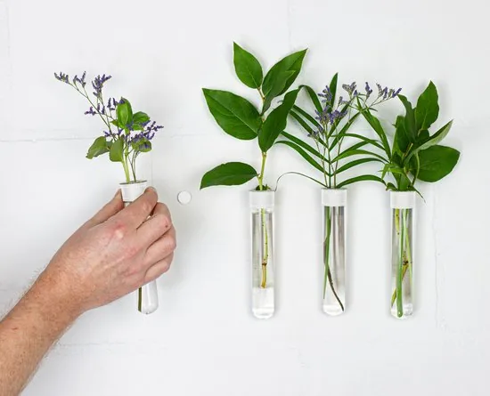 TWILG - Magnetische Muurvaasjes - 4 Stuks - Stek vaasjes - Glas - Wit leer - Stekjes thumbnail 4