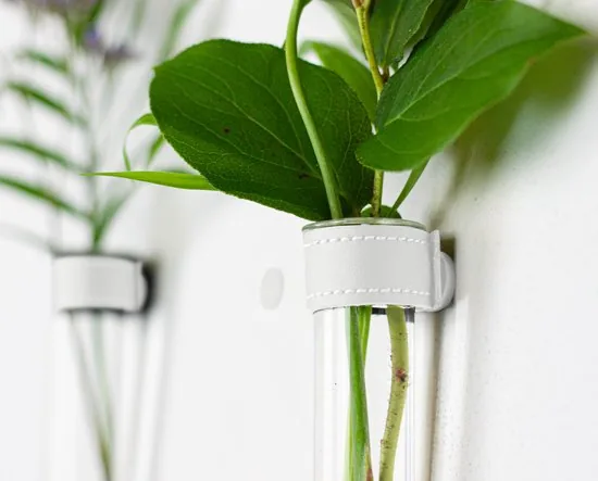 TWILG - Magnetische Muurvaasjes - 4 Stuks - Stek vaasjes - Glas - Wit leer - Stekjes thumbnail 5