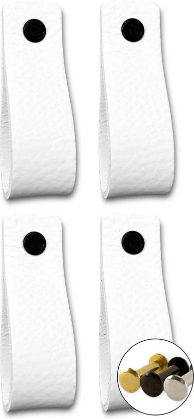 Leren handgrepen - Wit - 4 stuks - 16,5 x 2,5 cm - incl. 3 kleuren schroeven - Afbeelding 1